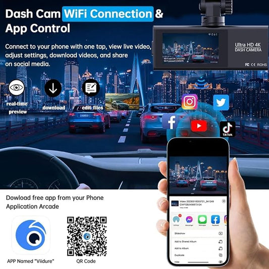 4K Dash Cam Front, WiFi Dash Camera for Cars, Mini Dashcam with Super Night Vision,1.97 Inch Screen, Loop Recording, G-Sensor, WDR, Parking Monitor, 64GB Card Included (4K Mini Dash Cam)