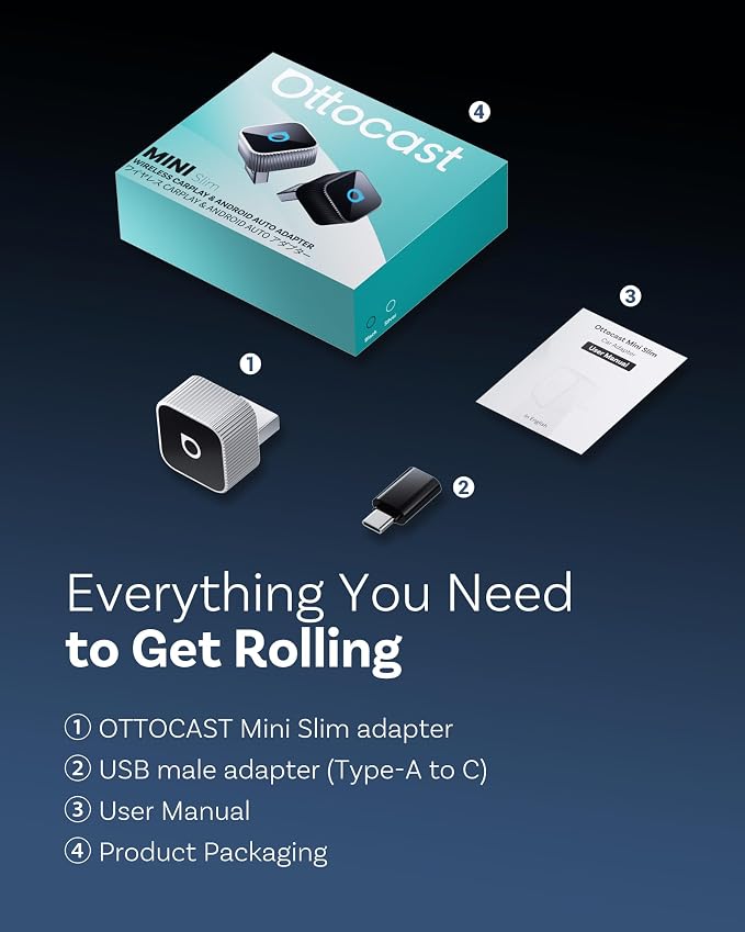 OTTOCAST Mini Cube 3.0 Wireless CarPlay & Android Auto Adapter 2026– Plug & Play, Fast Auto-Reconnect (Sliver)
