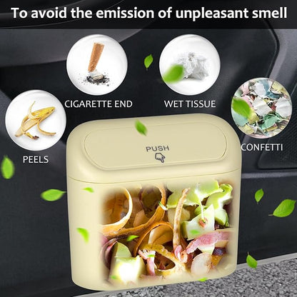 Accmor Car Trash Can, Portable Vehicle Trash Bin with Lid, Car Dustbin Garbage Organizer Holder with One Roll Trash Bag, Leakproof Hanging Mini Cars Storage Bag Container for Auto, SUV, Office (Beige)