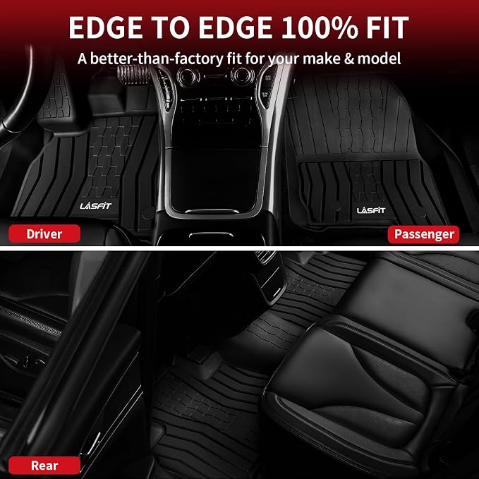 LASFIT Floor Mats for 2019-2023 Lincoln Nautilus & 2016-2018 Lincoln MKX, Custom Fit Full Coverage TPE Floor Liners, All Weather Front Rear Set, Black