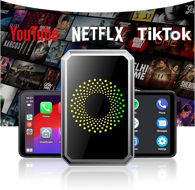 TOGUARDGO 3-in-1 Wireless Carplay Adapter Magic AI Box with YouTube TikTok APPs Upgrade Wired Car Play to Wireless Support USB Drive for iPhone 10+ and Android 13+