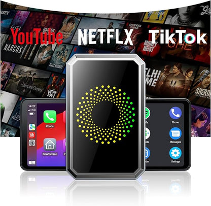TOGUARDGO 3-in-1 Wireless Carplay Adapter Magic AI Box with YouTube TikTok APPs Upgrade Wired Car Play to Wireless Support USB Drive for iPhone 10+ and Android 13+