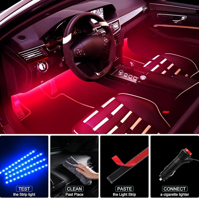 Hovano Car Interior LED Lights, APP Control with Car Charger, RGB Color Change with Music Sync & DIY Mode, 12V 2 Lines Design for Under Dash Running Board Truck