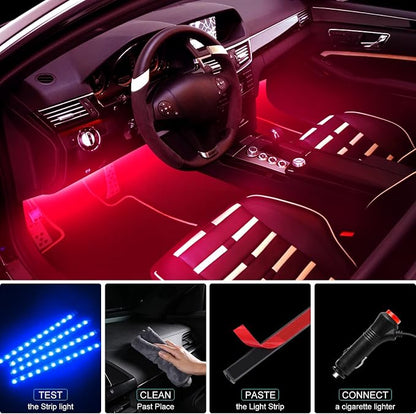 Hovano Car Interior LED Lights, APP Control with Car Charger, RGB Color Change with Music Sync & DIY Mode, 12V 2 Lines Design for Under Dash Running Board Truck