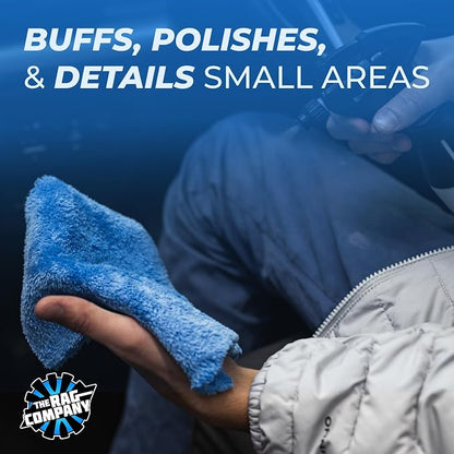 The Rag Company - The Eaglet 500 - Professional Korean 70/30 Blend; Super Plush Microfiber Detailing Towels; Perfect for Wheels, Mirrors, and More; 500GSM; 8inx8in, Blue (10-Pack)