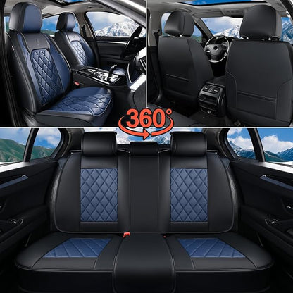 Coverado Leather Seat Covers, Car Seat Covers Full Set, Waterproof Faux Leather Black and Blue Seat Covers, Car Seat Protectors 5 Seats, Automotive Seat Covers Universal Fit for Most Cars SUV Trucks