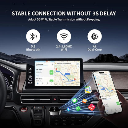 Wireless CarPlay Adapter for Android Auto - 3 in 1 Airplay Mirror Link Adapter Multi-User Seamless Connection Converts Wired to Wireless CarPlay Adapter - No Latency from iOS 10+ to Screen w/USB-C
