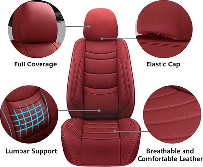 NS YOLO Leather Car Seat Covers Full Set,Universal Fit for Most Cars,SUVs and Sedans,Waterproof Luxury Leatherette Cushions, 5 Seats Protectors (Wine Red, Full Set-5 Seats(Front and Rear))