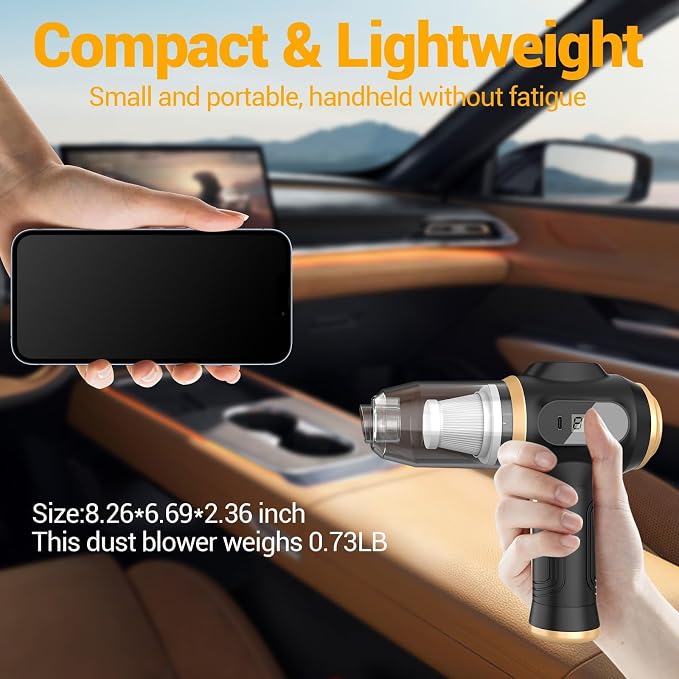 Portable Car Vacuum Cordless Mini Handheld Vacuums Cleaner Rechargeable with LCD Display and Multi-Nozzles, High Power Hand held Cleaners for Car, Home, Office, Sofa, Pet Hair,Keyboard