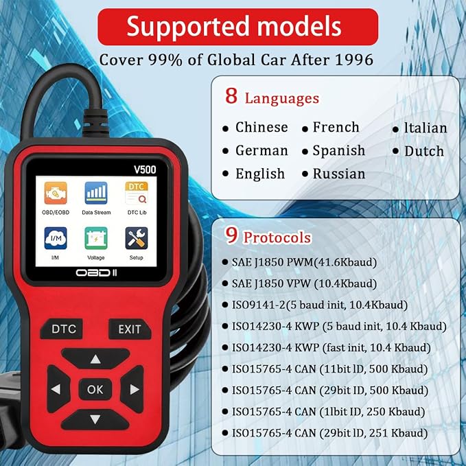 OBD2 Scanner Diagnostic Tool - Check Engine Light Code Scanner Tool with Reset, DTC, Data Stream, I/M Readiness, Car & Truck Scan Tool for All Vehicles Since 1996, escaner automotriz