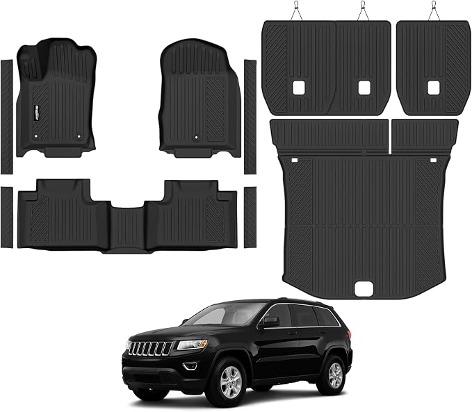 Floor Mats for 2011-2012 Jeep Grand Cherokee, Trunk Mat and Backrest Mat & Door Sill Guard All Weather TPE Protector for Jeep Grand Cherokee Accessories