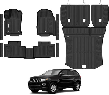 Floor Mats for 2011-2012 Jeep Grand Cherokee, Trunk Mat and Backrest Mat & Door Sill Guard All Weather TPE Protector for Jeep Grand Cherokee Accessories
