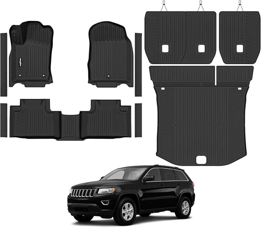 Floor Mats for 2011-2012 Jeep Grand Cherokee, Trunk Mat and Backrest Mat & Door Sill Guard All Weather TPE Protector for Jeep Grand Cherokee Accessories