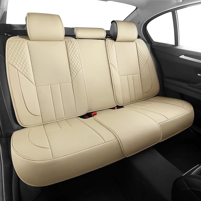 Car Seat Covers Full Set - Universal Seat Covers for Cars SUV Truck – Faux Leather Automotive Seat Covers, Breathable & Waterproof Front and Rear Seat Protectors, Fit for Most Cars-Beige