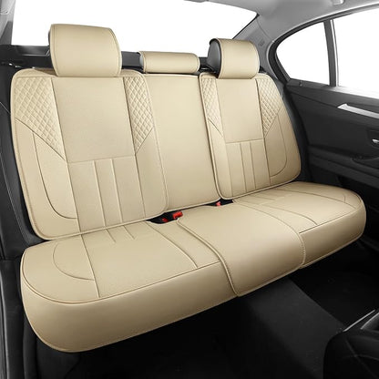 Car Seat Covers Full Set - Universal Seat Covers for Cars SUV Truck – Faux Leather Automotive Seat Covers, Breathable & Waterproof Front and Rear Seat Protectors, Fit for Most Cars-Beige