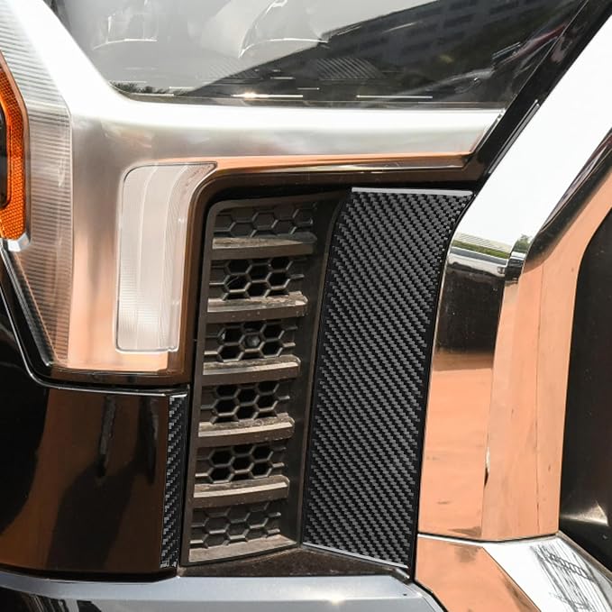 NVCNX Real Premium Carbon Fiber for Toyota Tundra 2022-2026 / Sequoia 2023-2026 2024 2025 Car Headlight Bumper Grille Mesh Side Panel Cover Exterior Trim Accessories Thick Overlay Sticker Decal 4PCs