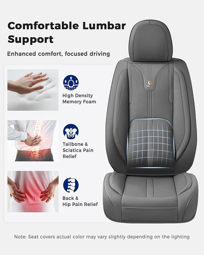 Huidasource Gray Front Seat Covers Luxury Nappa Leather, Front Car Seat Covers with Airbag, Front Storage Pocket, Lumbar Support, Cooling＆Heating, Universal Fit for Most Cars SUV Trucks, Gray
