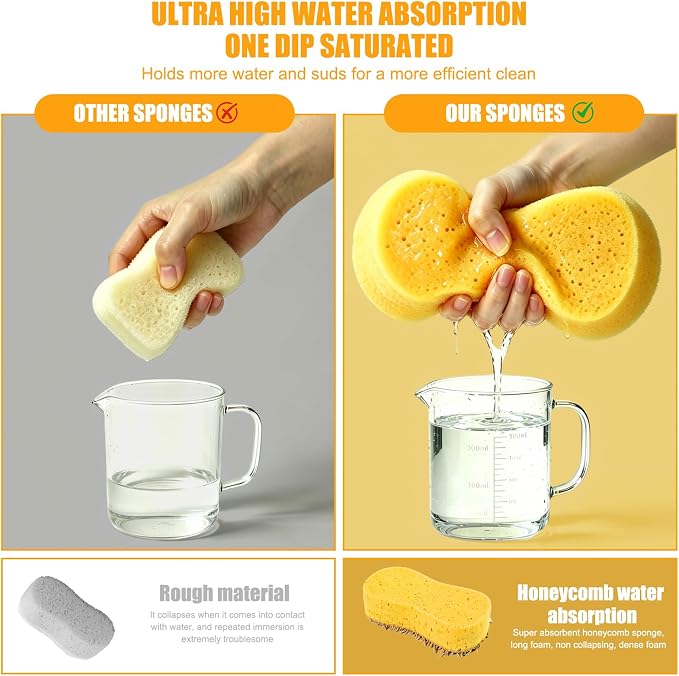 Car Wash Sponge 2 Pack - Large Plush Scratch-Free Cleaning Sponges, High Foam Long-Hair Microfiber Wash Sponge for Cars Trucks SUVs & Household Use