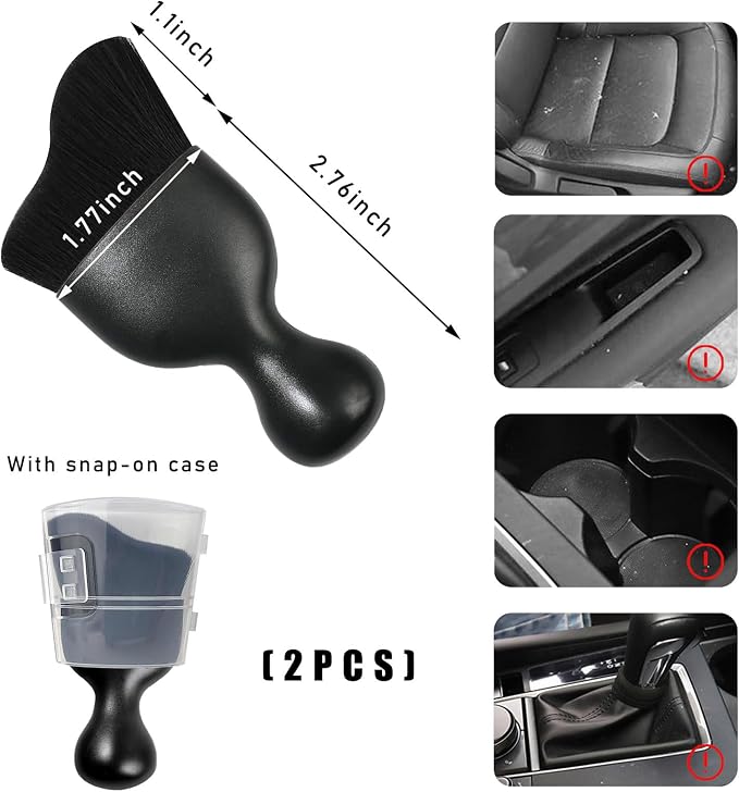 Dickno 2PCS Car Interior Dust Brush, Soft Scratch Free Auto Detailing Brushes, Universal Vehicle Interior Cleaning Tool for Automotive Dashboard, Air Vents, Leather (Black)