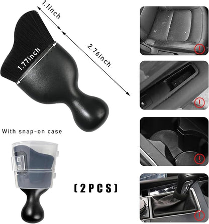 Dickno 2PCS Car Interior Dust Brush, Soft Scratch Free Auto Detailing Brushes, Universal Vehicle Interior Cleaning Tool for Automotive Dashboard, Air Vents, Leather (Black)
