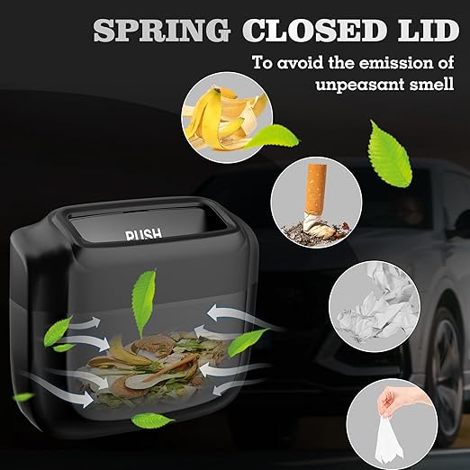 Car Trash Can with Lid，Built-in Storage Garbage Bag，Leakproof Vehicle Trash，Car Accessories for Interior,Mini Garbage Bin for Automotive, Home, Office, Kitchen, Bedroom，with 30pcs Trash Bags