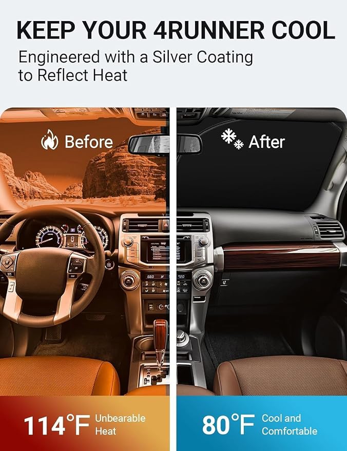 Proadsy 2026 Upgrade Front Windshield Sun Shade Foldable Sunshade Protector Custom Fit 2010-2025 4Runner 4-Runner SUV, SR5 Trail Limited Accessories