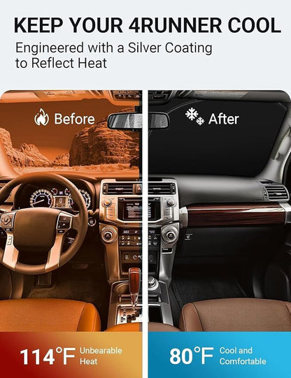 Proadsy 2026 Upgrade Front Windshield Sun Shade Foldable Sunshade Protector Custom Fit 2010-2025 4Runner 4-Runner SUV, SR5 Trail Limited Accessories