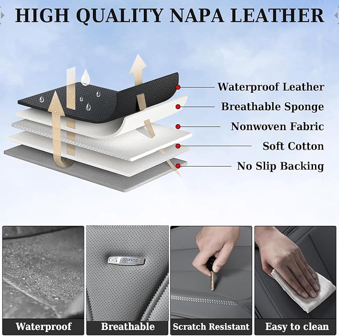 Coverado Car Seat Covers, Car Seat Covers Front Seats, 2-Pack Front Seat Cover, Nappa Leather Waterproof Seat Covers, Car Seat Protectors, Automotive Seat Covers Universal Fit for Most Vehicles