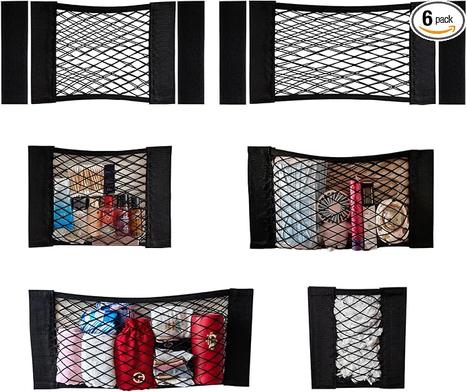Mesh Cargo Net Car Storage Wall Sticker Organizer Elastic with Tape Stickers for Trunk Holder Kitchen Cabinet, Closet,Home (6PCS (Different Sizes)) 4 Different sizes (Justo20220007H)