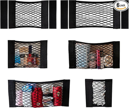 Mesh Cargo Net Car Storage Wall Sticker Organizer Elastic with Tape Stickers for Trunk Holder Kitchen Cabinet, Closet,Home (6PCS (Different Sizes)) 4 Different sizes (Justo20220007H)