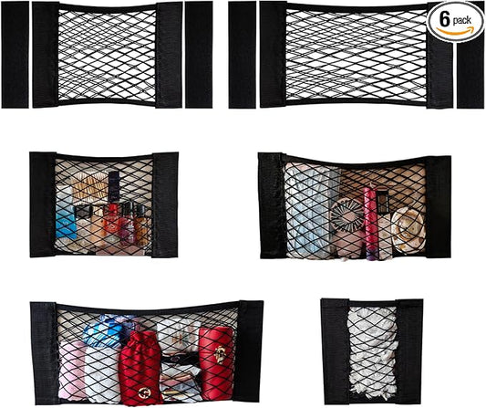Mesh Cargo Net Car Storage Wall Sticker Organizer Elastic with Tape Stickers for Trunk Holder Kitchen Cabinet, Closet,Home (6PCS (Different Sizes)) 4 Different sizes (Justo20220007H)