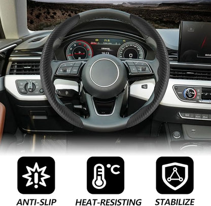 2pcs Universal Fit Carbon Fiber Steering Wheel Cover, Anti-Skid Steering Wheel Cover/Segmented Steering Wheel Protector/Car Interior Accessories (Black)