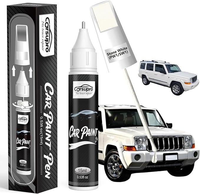 Stone White(PW1/SW1) for Jeep Touch Up Paint Pen, 2 in 1 Car Scratch Remover with Pen Tip and Brush, Precise Color Match for Car Paint Scratch Repair, Quickly and Easily Fix Chips and Nicks