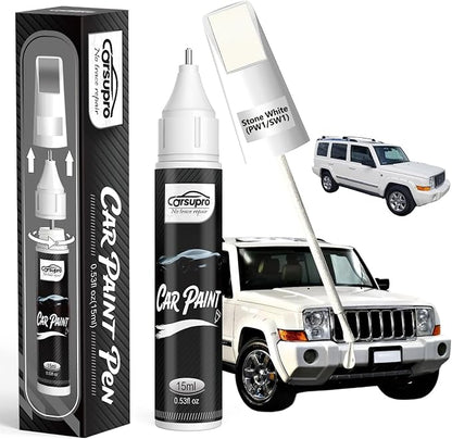 Stone White(PW1/SW1) for Jeep Touch Up Paint Pen, 2 in 1 Car Scratch Remover with Pen Tip and Brush, Precise Color Match for Car Paint Scratch Repair, Quickly and Easily Fix Chips and Nicks