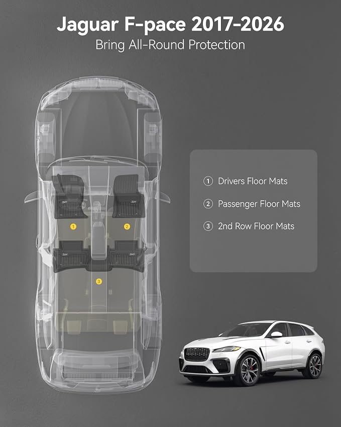 3W Floor Mats Fit for Jaguar F-pace & Land Rover Range Rover Velar 2017-2024 2025 2026, TPE All Weather Custom Fit Accessories for Jaguar F pace Floor Liner 1st and 2nd Row Full Set Car Mats, Black
