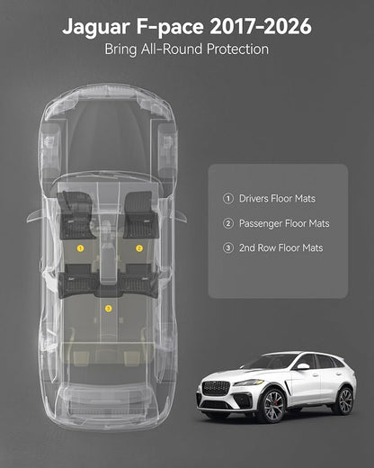 3W Floor Mats Fit for Jaguar F-pace & Land Rover Range Rover Velar 2017-2024 2025 2026, TPE All Weather Custom Fit Accessories for Jaguar F pace Floor Liner 1st and 2nd Row Full Set Car Mats, Black