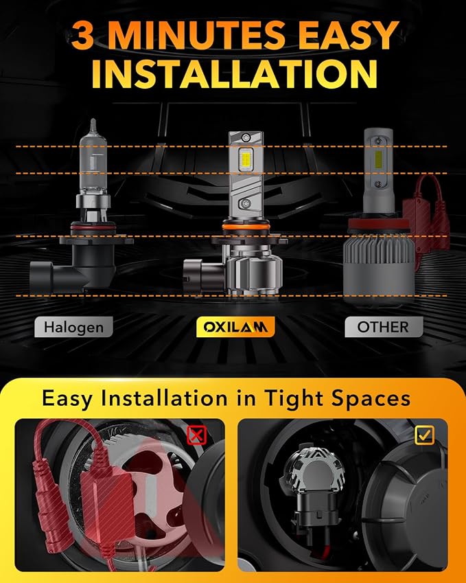 OXILAM 9005/HB3 Fog LED Light Bulb, 900% Brighter 6500K Cool White, Anti-Flicker, 60,000Hrs Lifespan, 9005 LED Light Compatible with Cars Trucks SUVs, Pack of 2