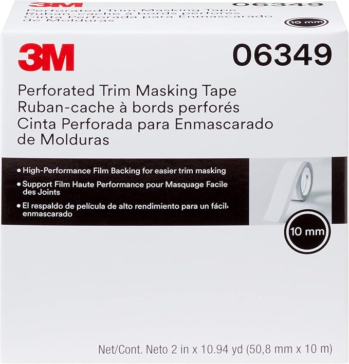 3M Perforated Trim Masking Tape 06349, Molding Paint Protection, Trim Lifting Tape, Hand Tearing, 10 mm Hard Band, 50.8 mm x 10 m