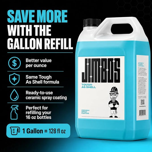 JIMBO'S TOUGH AS SHELL CERAMIC SPRAY COATING – Super Slick, No Streaks, Easy Ceramic Protection for Car Paint, Glass, Trim & More | Hybrid Formula with UV Protection | 1 Gallon