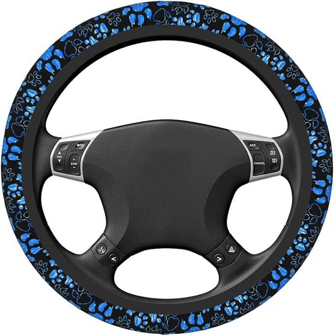 Dog Paw Print Steering Wheel Cover Anti-Slip,Sweat Absorption Universal 15 inch Steering Wheel Covers Cute car Accessories for Men Women