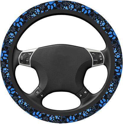 Dog Paw Print Steering Wheel Cover Anti-Slip,Sweat Absorption Universal 15 inch Steering Wheel Covers Cute car Accessories for Men Women