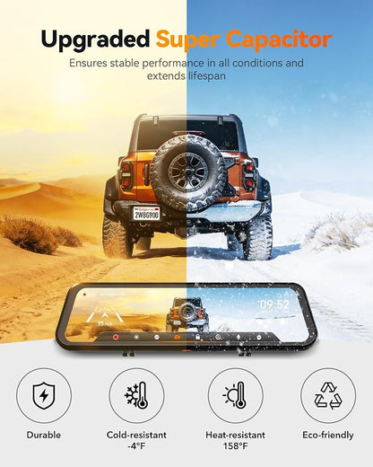 WOLFBOX G900 Tripro Cabin-N 3 Channel 4K Mirror Dash Cam, 4K+1080P+2.5K Front Inside Rear View Mirror Camera, 8MP STARVIS 2 IMX678 Night Vision, 12" Smart Screen, 5.8G WiFi (SD Card Not Included)