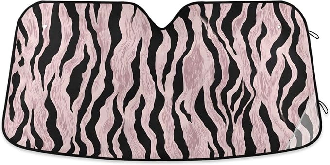 Windshield Sun Shade Rose Gold Black Zebra Print Front Window Block UV Shades Visor Reflective Retractable for Car SUV Trucks