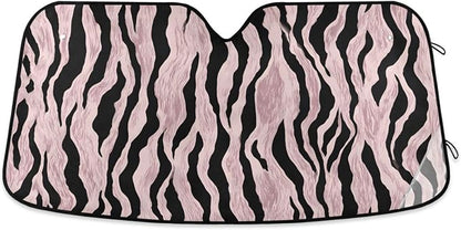 Windshield Sun Shade Rose Gold Black Zebra Print Front Window Block UV Shades Visor Reflective Retractable for Car SUV Trucks