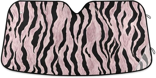 Windshield Sun Shade Rose Gold Black Zebra Print Front Window Block UV Shades Visor Reflective Retractable for Car SUV Trucks
