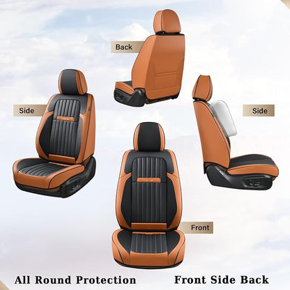 Coverado Car Seat Covers Full Set, Car Seat Protector Car Seat Cushion, Nappa Leather Seat Covers for Cars, Front and Back Seat Protectors Cushions Universal Fit for Most Cars Vehicles(Brown&Black)