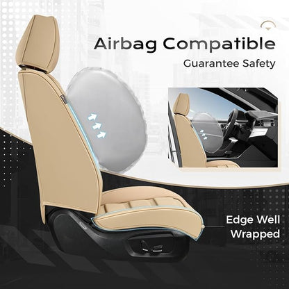 Coverado Car Seat Covers Full Set, Seat Covers for Cars, Front Seat Covers and Back Seat Cover Waterproof Leather Automotive Seat Cover, Universal Car Interior Protectors Cushion for Most Cars Beige
