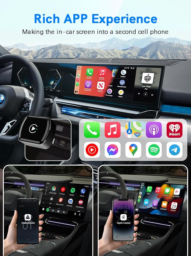 Wireless CarPlay Adapter for Apple iPhone， Mini car Play Android Auto Adapter，Converts Wired to Wireless CarPlay ， Multi-User Plug & Play Dongle No Latency，for iOS 10+&Android 11 (Black)