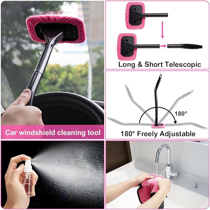 Car Vacuum Cordless Rechargeable, 8000PA High Power Handheld Vacuum Cleaner with 17PCS Car Cleaning Kit, Pink Auto Accessories for Women Gift