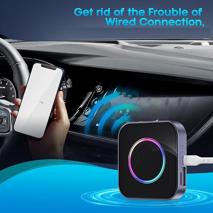 Yunseity AI Box Wireless Auto Adapter, 2 in 1 Wireless Adapter, Seamless Wireless Experience, Double APP Functionality, for Cars with Wired CarPlayAndroid Auto.
